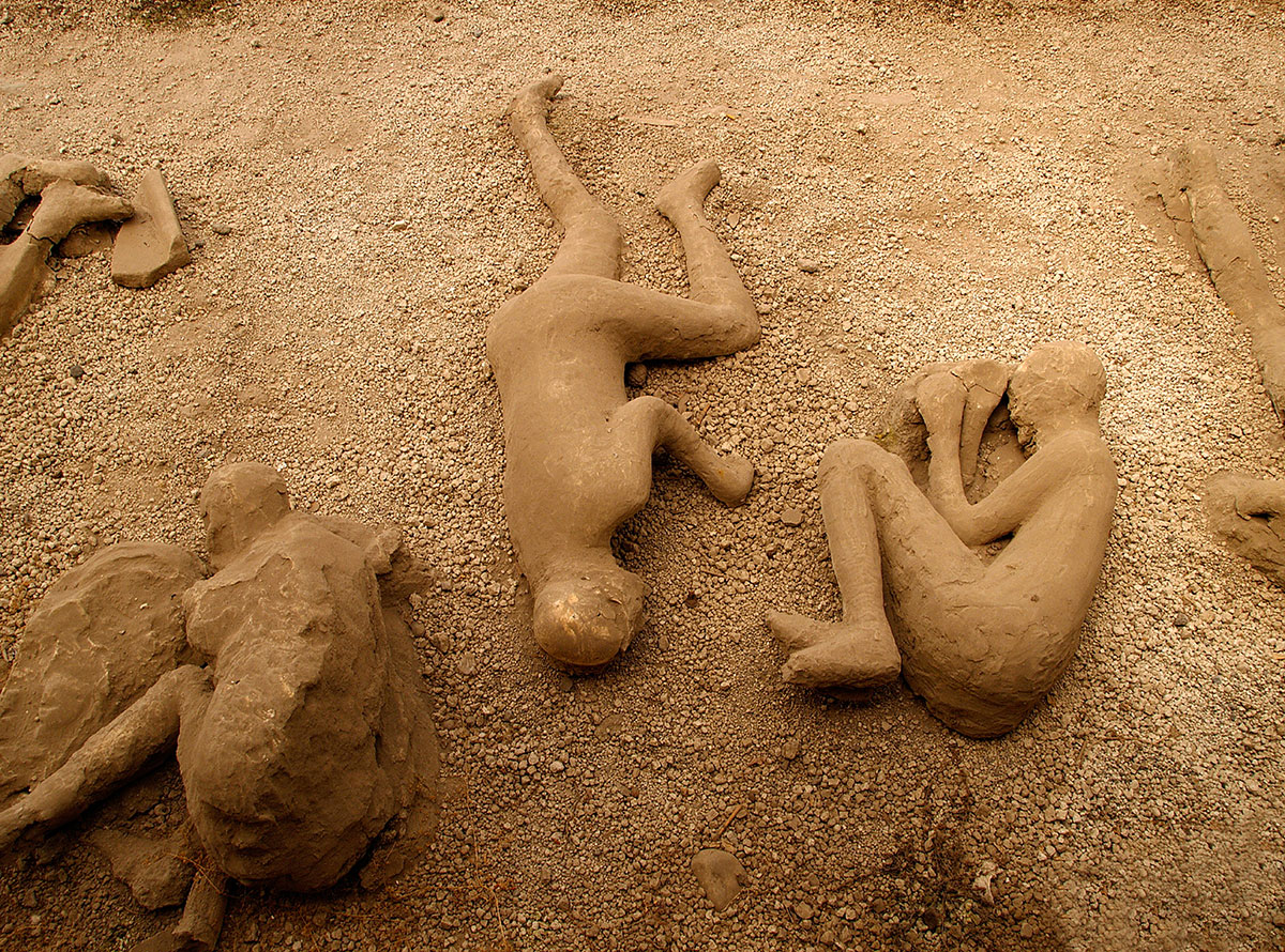 About Pompeii - plaster casts of victims killed by the toxic fumes;